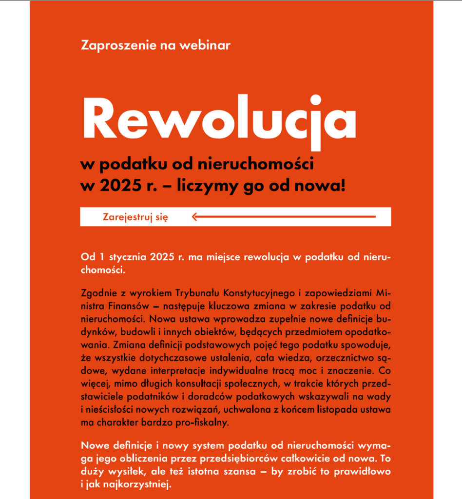 Webinar podatkowy – rewolucyjne zmiany w podatku od nieruchomości w 2025 r.