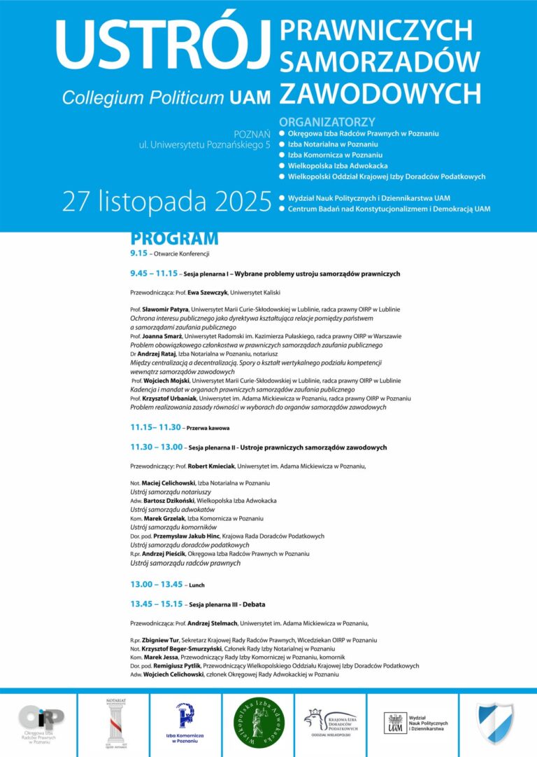 Ustrój prawniczych samorządów zawodowych” Collegium Politicum UAM, 27 listopada 2025 r.